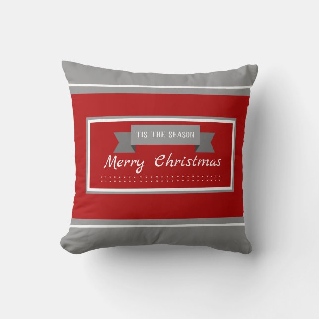 Personalisiert Rot und Graue Weihnachten gestreift Kissen (Vorderseite)
