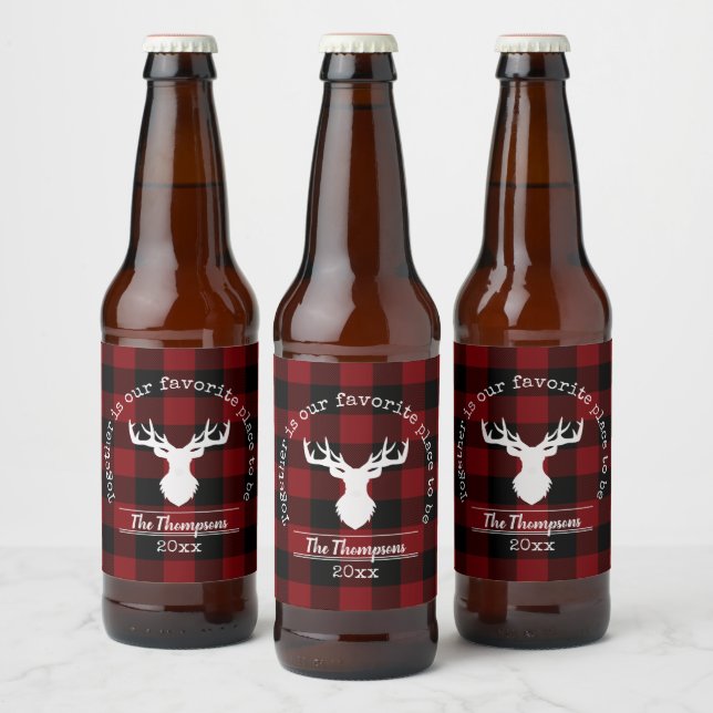 Personalisiert Rot und Schwarz Buffalo Kariert Bierflaschenetikett (Flaschen)
