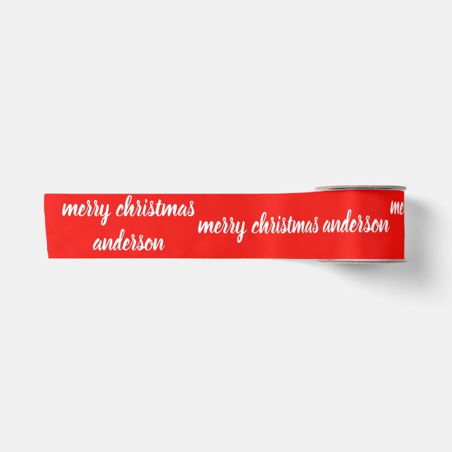 Personalisiert rotes Weihnachtsband für Geschenke Satinband (Vorderseite)