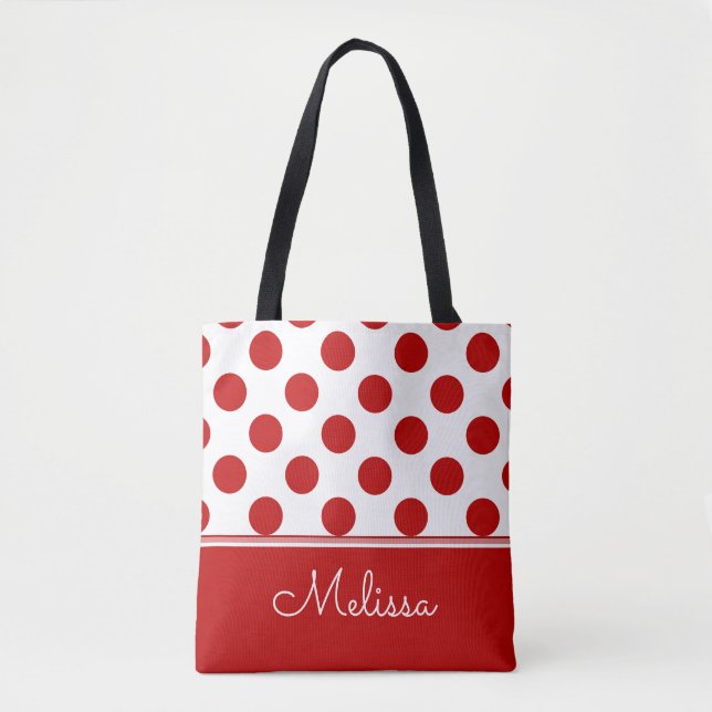 Personalisiert| Rotpolka-Punkte Tasche (Vorderseite)