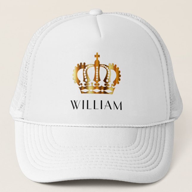Personalisiert Royal Gold Crown White Truckerkappe (Vorderseite)