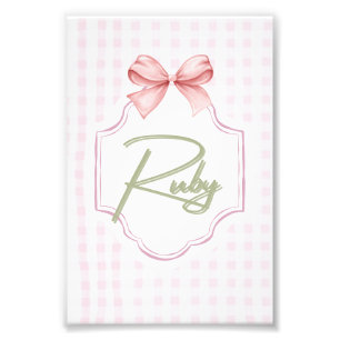 Personalisiert Ruby Baby Girl Kinderzimmer Bow&Gin Fotodruck