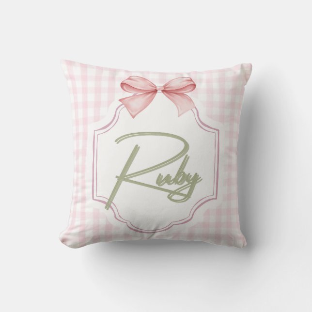 Personalisiert Ruby Baby Girl Kinderzimmer Bow&Gin Kissen (Vorderseite)