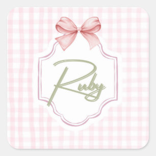 Personalisiert Ruby Baby Girl Kinderzimmer Bow&Gin Quadratischer Aufkleber