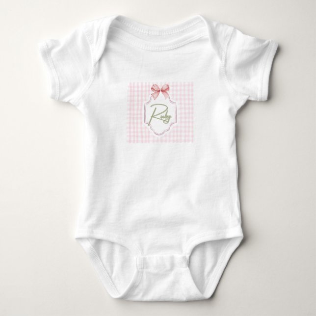 Personalisiert Ruby Baby Girl Kinderzimmer Bow&Gin Strampler (Vorderseite)