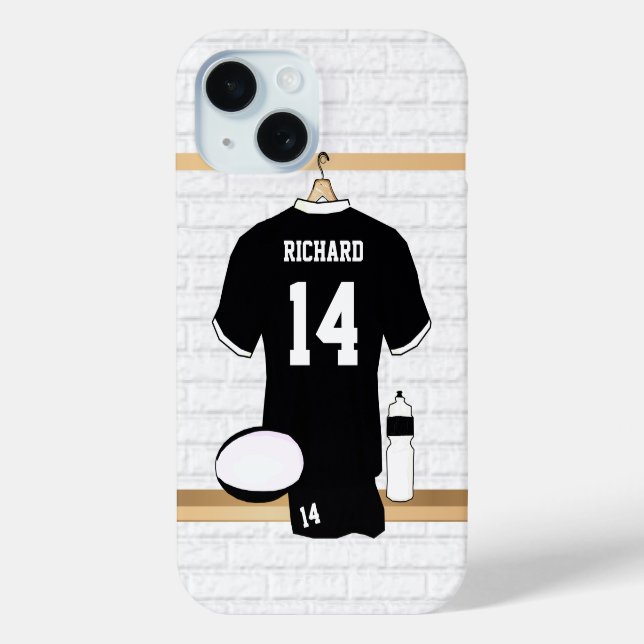 Personalisiert Rugby Jersey Black und White Case-Mate iPhone Hülle (Rückseite)