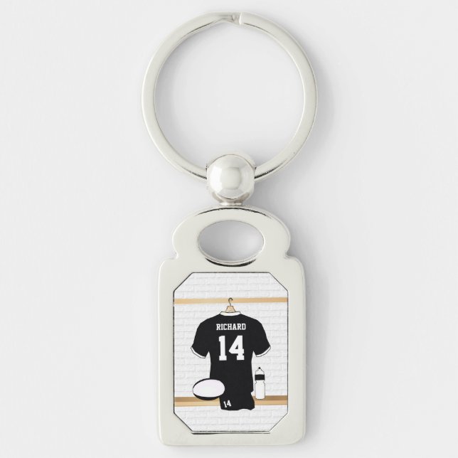 Personalisiert Rugby Jersey Black und White Schlüsselanhänger (Vorderseite)