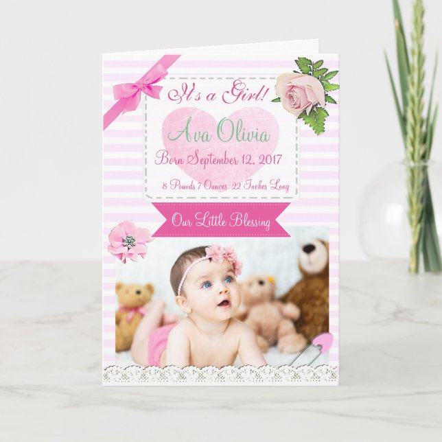 Personalisiert Rustic Baby Foto Geburtserklärung Ankündigung (Vorderseite)