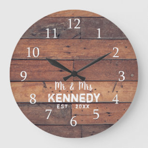 Personalisiert Rustic Wood Plank Farmhouse Mr & Mr Große Wanduhr