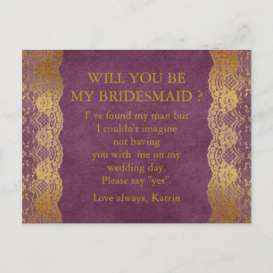 Personalisiert rustikal wirst du meine Bridesmaid  Einladungspostkarte