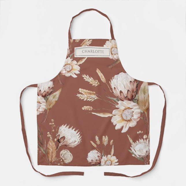 Personalisiert Rustikale Boho Blume Terracotta Schürze (Vorderseite)