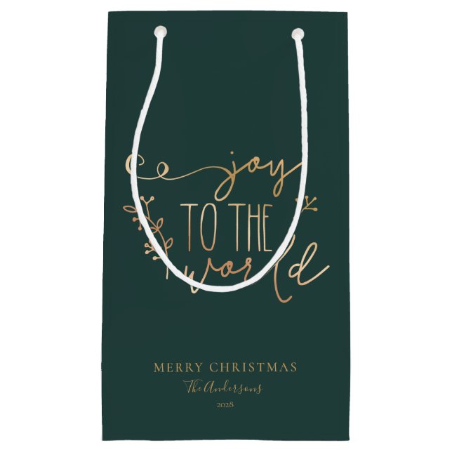 Personalisiert rustikale frohe Weihnachtsfamilie Kleine Geschenktüte (Vorderseite)