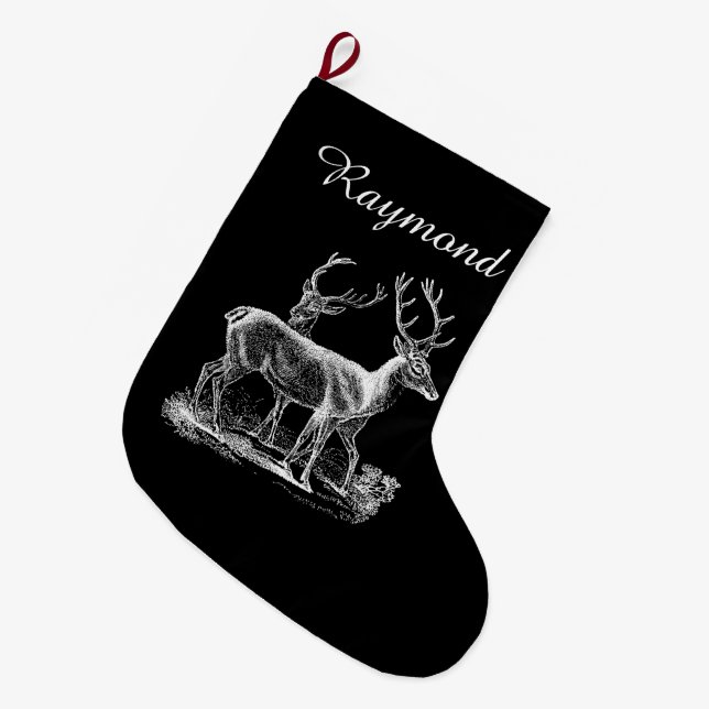 Personalisiert Rustikale Weihnachten Schwarz-weiß Großer Weihnachtsstrumpf (Vorderansicht (hängend))