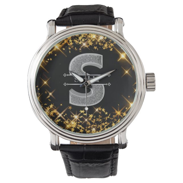 Personalisiert S Initial Silver Monogram Ihr Name Armbanduhr (Vorderseite)