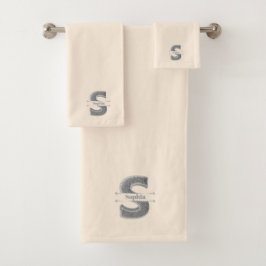 Personalisiert S Initial Silver Monogram Ihr Name Badhandtuch Set