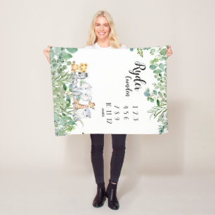 Personalisiert Safari Animals Baby Milestone Blank Fleecedecke