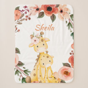Personalisiert Safari Animals Girl Baby Blanket Sherpadecke