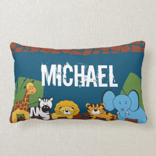 Personalisiert, Safari, Jungle Animals, Marineblau Lendenkissen