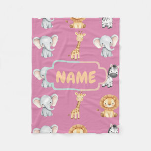 Personalisiert Safari Tier Niedlich Pastell Kinder Fleecedecke