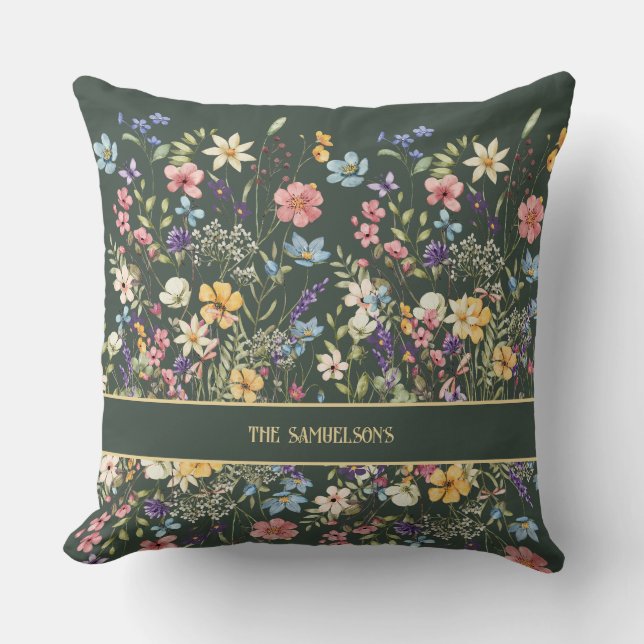 Personalisiert Sage Green botanisch Kissen (Vorderseite)