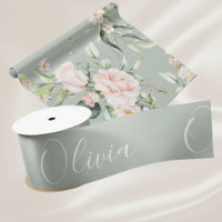 Personalisiert Sage Green Elegante Name Satin Ribb
