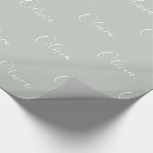 Personalisiert Sage Green Girly Eleganter Name Geschenkpapier