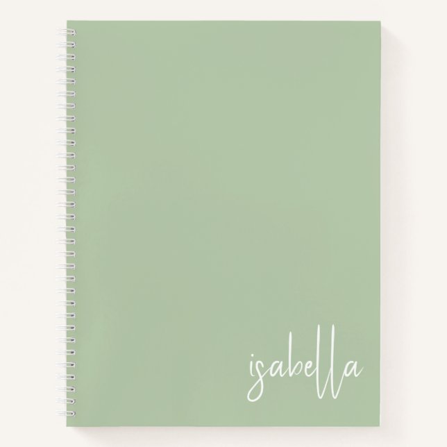 Personalisiert Sage Green Spirale Notebook Notizbuch (Vorderseite)