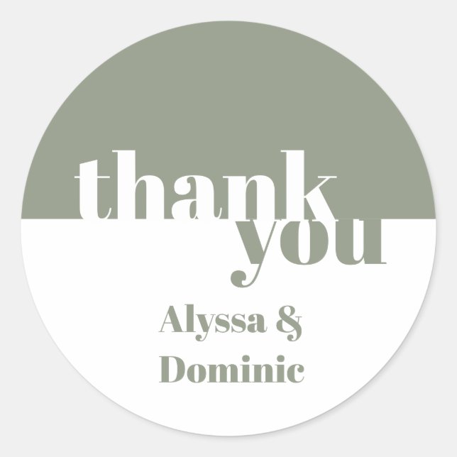 Personalisiert Sage Green Wedding Vielen Dank Runder Aufkleber (Vorderseite)
