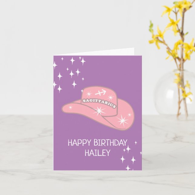 Personalisiert Sagittarius Zodiac Cowgirl Birthday Karte (Gelbe Blume)