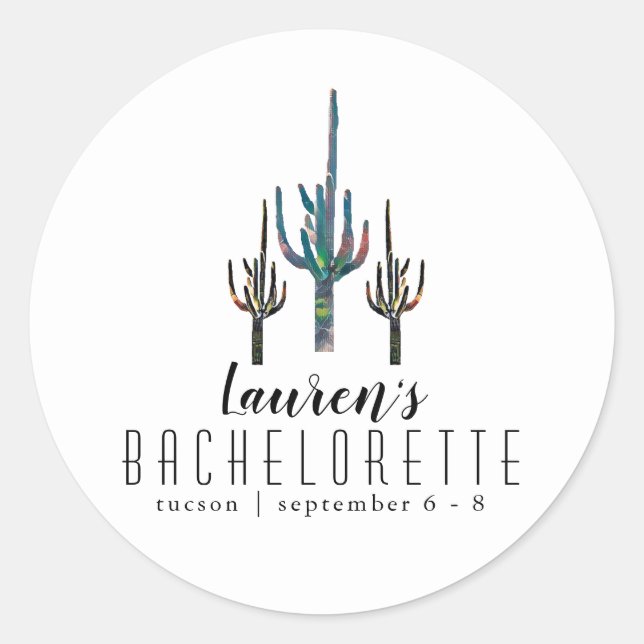 Personalisiert Saguaro Cactus Bachelorette Runder Aufkleber (Vorderseite)