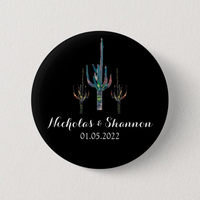 Personalisiert Saguaro Cactus Wedding Button (Vorderseite)