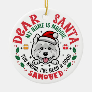 Personalisiert Samoyed Dog Christmas Tree Round Keramik Ornament