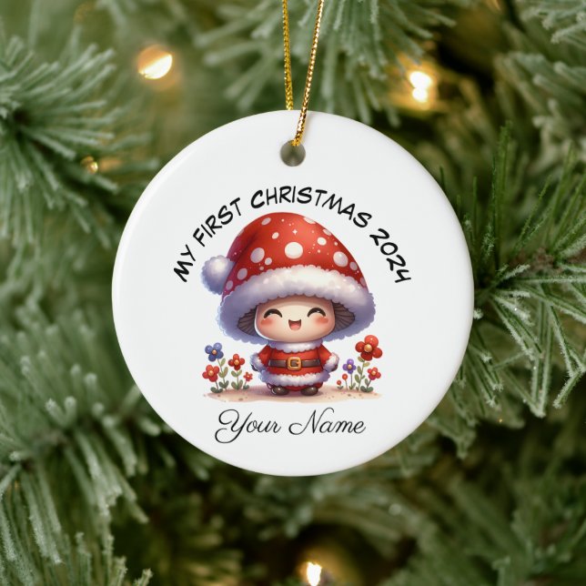 Personalisiert Santa Mushroom Erste Weihnachtsfeie Keramik Ornament (Baum)