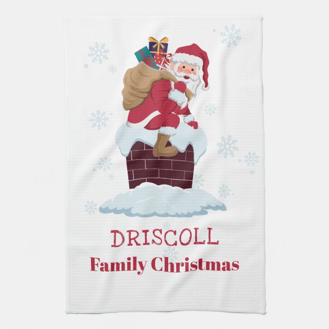 Personalisiert Santa on Roof Christmas Chimney Geschirrtuch (Vertikal)