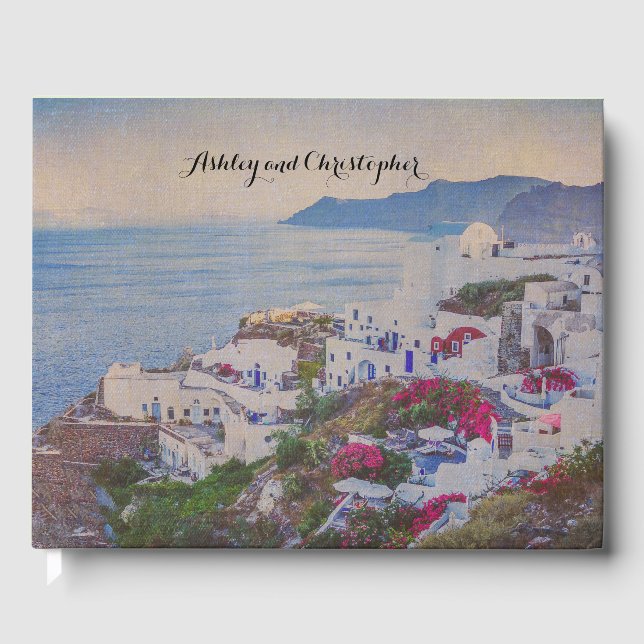 Personalisiert Santorini Griechenland Hochzeitsbuc Gästebuch (Vorderseite)