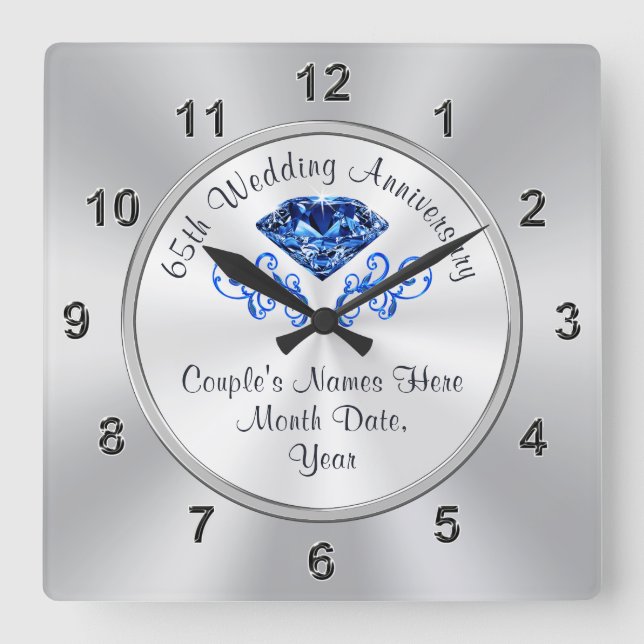 Personalisiert Saphir 65 Jahre Jubiläum Geschenke  Quadratische Wanduhr (Vorderseite)