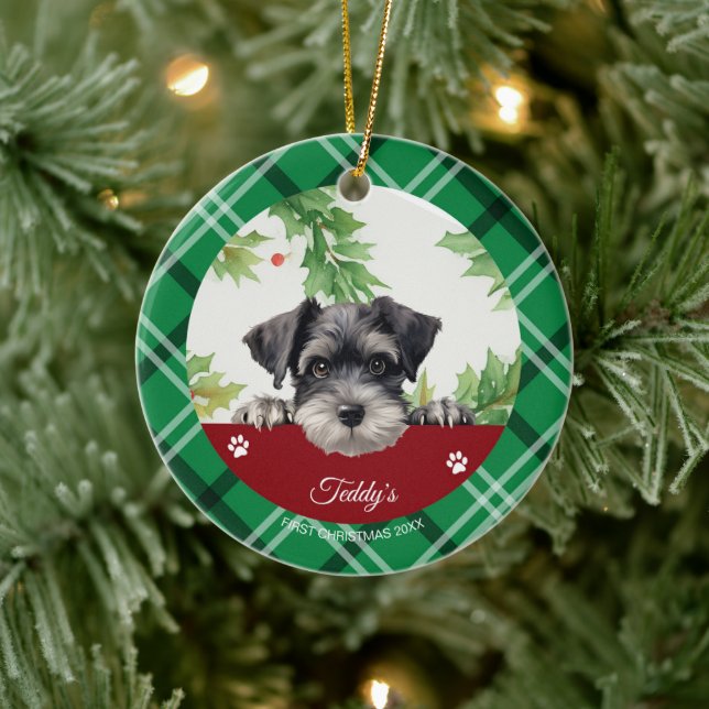 Personalisiert Schnauzer Erster Weihnachten Keramik Ornament (Baum)