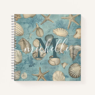Personalisiert schöne Vintage Muscheln in Blau Notizbuch