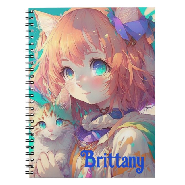 Personalisiert Schönes Anime Girl mit Niedlicher K Notizblock (Vorderseite)