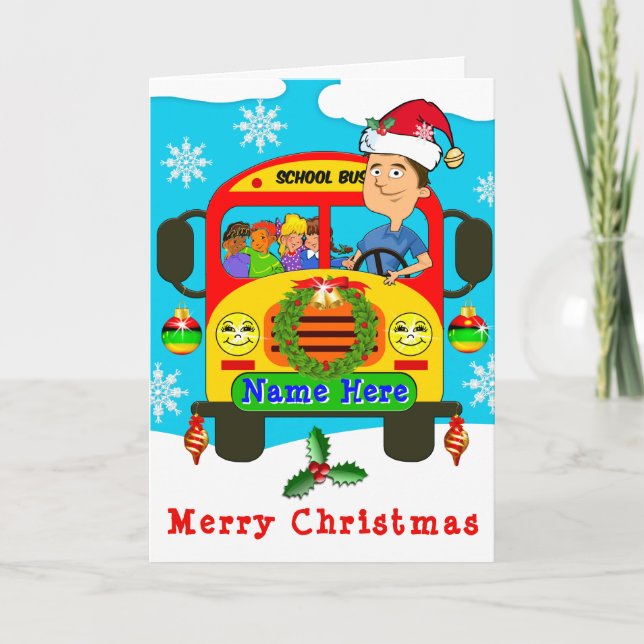 Personalisiert School Bus Fahrer Weihnachtskarten Karte (Vorderseite)