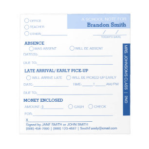 Personalisiert School Student Eltern Notepad Notizblock