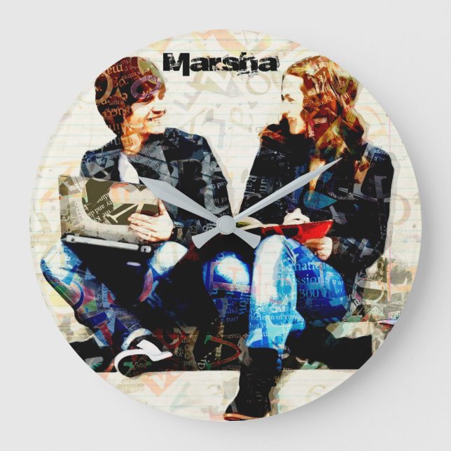 Personalisiert School Themed Teens Collage Große Wanduhr (Vorderseite)