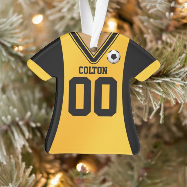 Personalisiert Schwarz/Gelb-Fußball-Jersey Ornament (Baum)