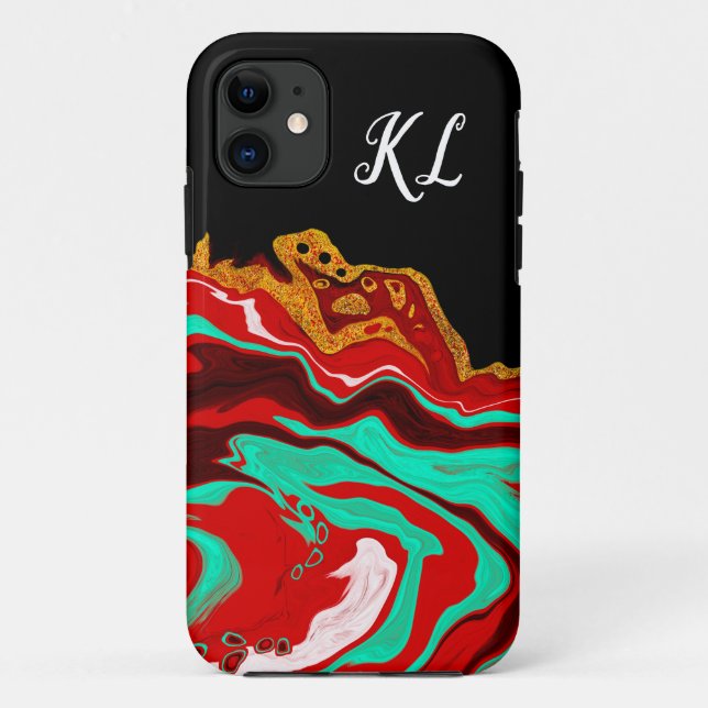Personalisiert Schwarz, Gold, Burgund, Marmorkunst Case-Mate iPhone Hülle (Rückseite)