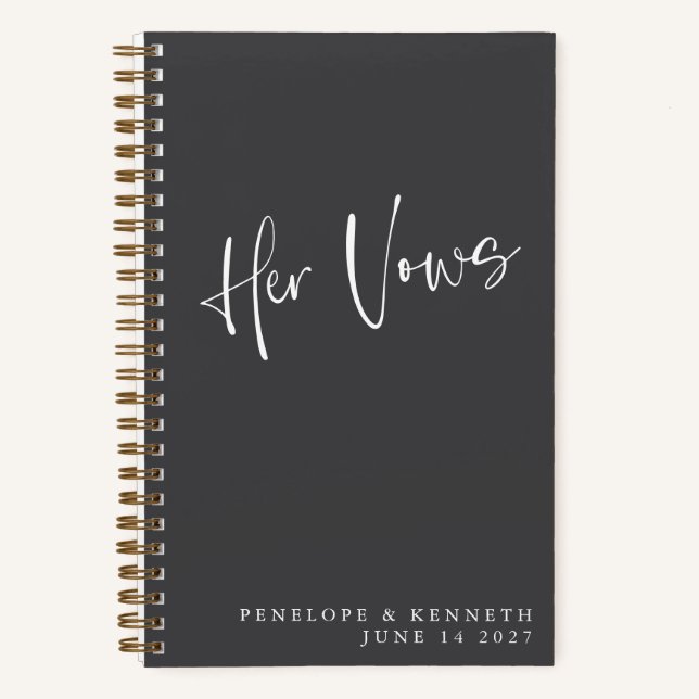 Personalisiert Schwarz Minimalistisch Hochzeit Ihr Notizbuch (Vorderseite)
