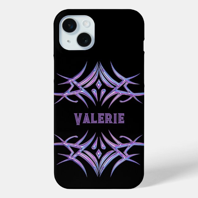 Personalisiert Schwarz mit 3D-Lila Tribal-Design Case-Mate iPhone Hülle (Rückseite)