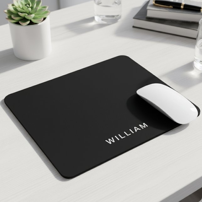 Personalisiert Schwarz/Monogramm | Elegant Custom Mousepad (Von Creator hochgeladen)