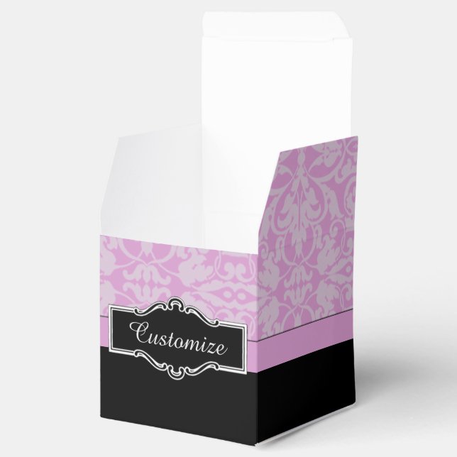 Personalisiert Schwarz/Rosa Damask Cube Fevor Box Geschenkschachtel (Geöffnet)