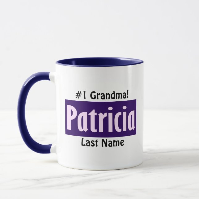 Personalisiert Schwarz, Rosa, Lila Name "Patricia" Tasse (Links)