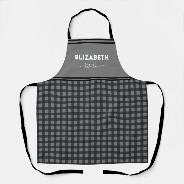 Personalisiert Schwarz und Grau Buffalo Kariert Kü Schürze (Vorderseite)